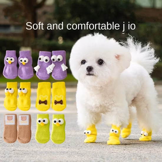 Pet Socks Dog Socks New Cartoon Non-Slip Four-Foot Socks Anti-Scratch Furniture Floor Knitted Socks