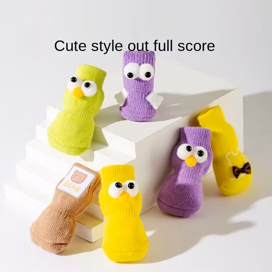 Pet Socks Dog Socks New Cartoon Non-Slip Four-Foot Socks Anti-Scratch Furniture Floor Knitted Socks