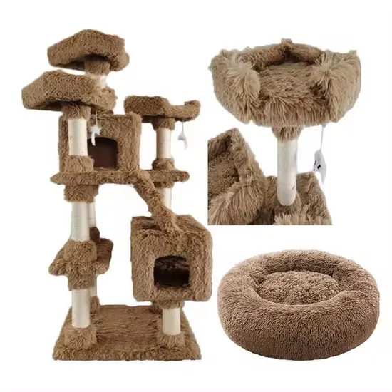 Luxurious Faux Rabbit Fur Striped Round Pet Bed 