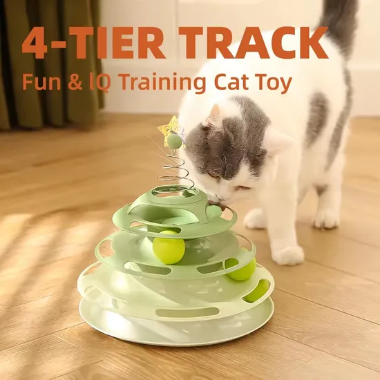 4 Layer Cat Track Roller Turntable Toy Interactive Cat Toys with Spring Toys 