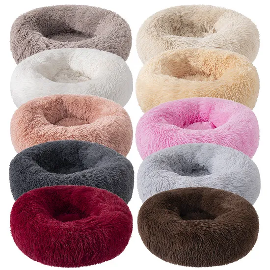 Wholesale Nice Soft Stuffed Pet Products Accessories Supplies Cotton Sofa Large Foldable Collapsible Christmas Long Plush Round Donut Cat Dog Bed with Cushion 