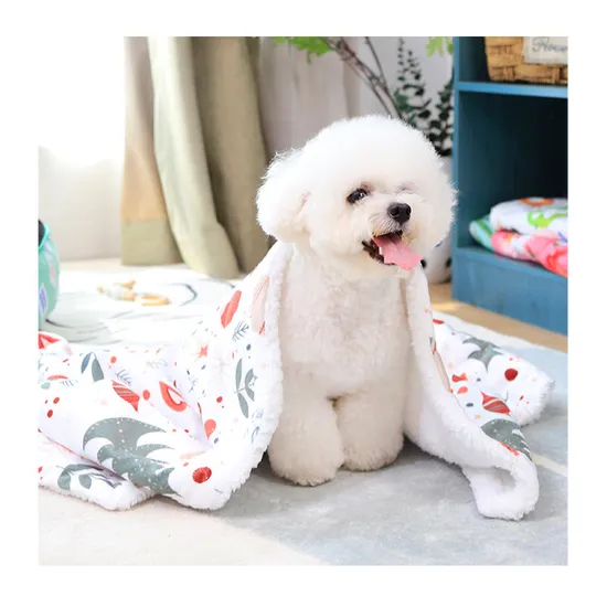 Wholesale Custom Logo Warm Bed Mat Cute Printed Foldable Soft Sherpa Blankets Wool Fleece Pet Cat Dog Blanket 